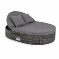 Rundes Polyrattan-Tagesbett mit Kissen Grau 200 cm