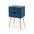 Blauer Nachttisch mit 2 Schubladen aus MDF und Eiche