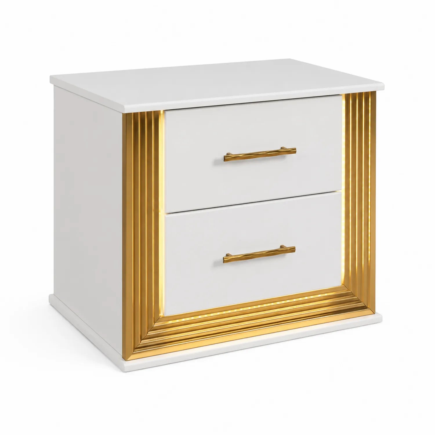 Nachttisch mit zwei Schubladen Weiß und Gold MDF/Metall