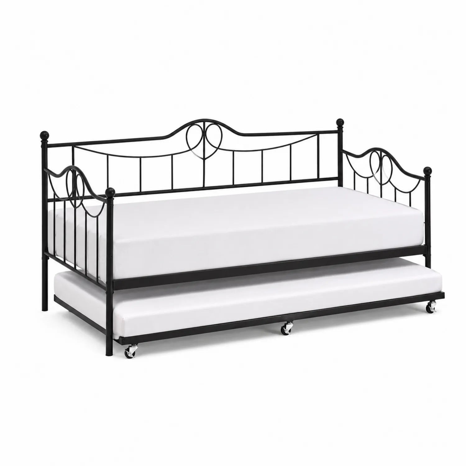 Metall-Tagesbett mit Ausziehbett Schwarz 90x200 cm