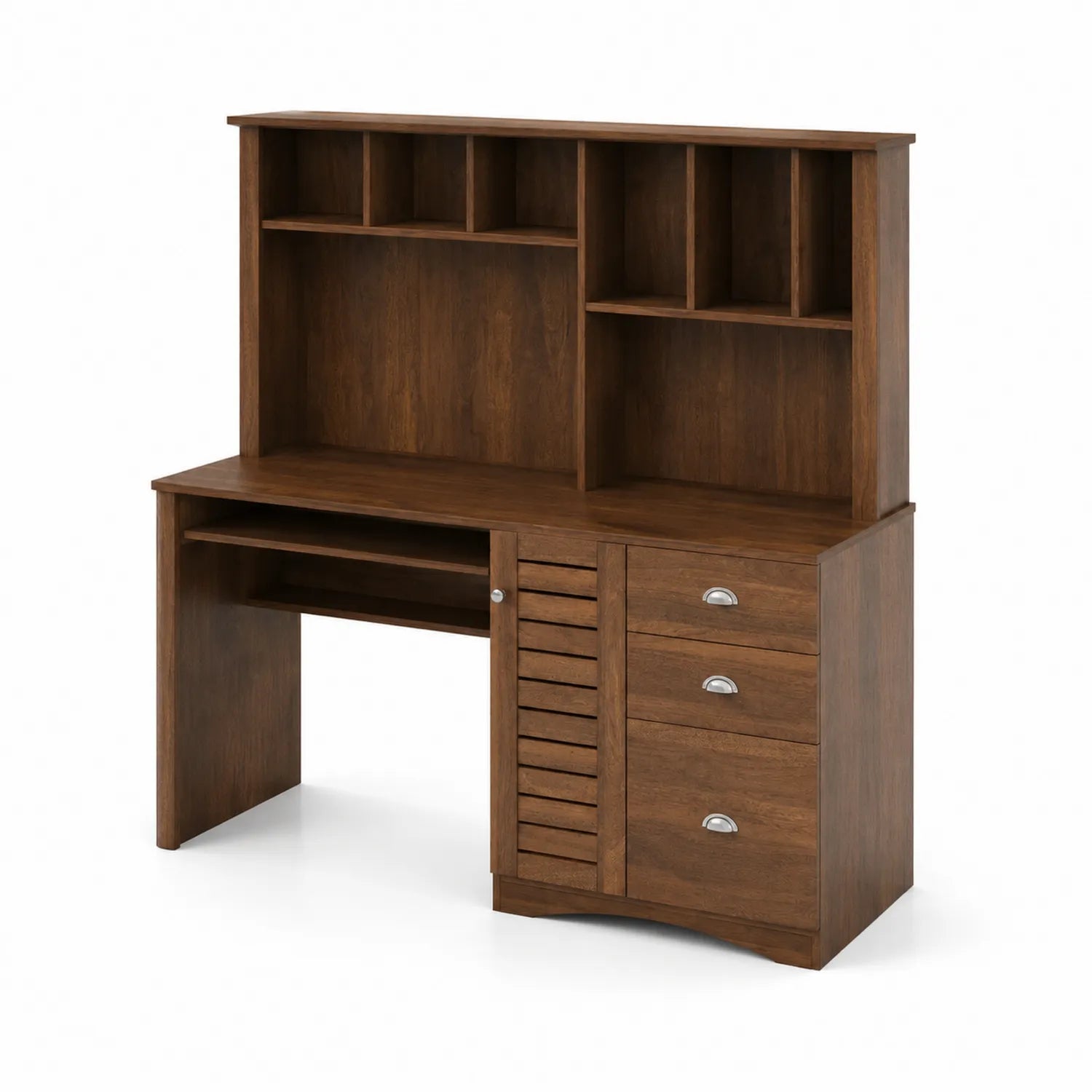 Holz Schreibtisch mit Regal und 3 Schubladen, Braun, 120 cm x 60 cm x 150 cm