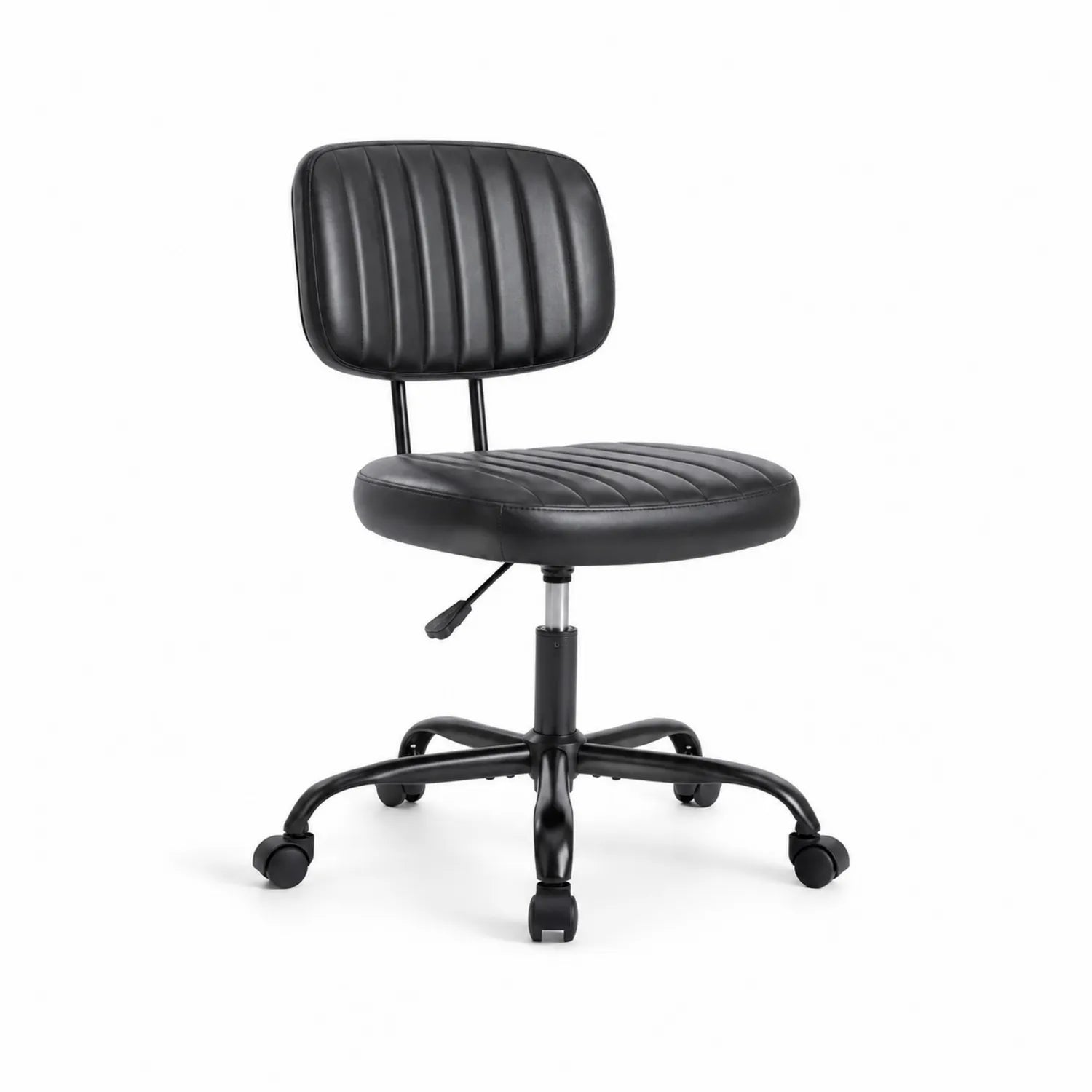 Bürostuhl mit verstellbarer Sitzhöhe aus Leder und Metall, Schwarz