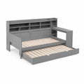 Holztagesbett mit ausziehbarem Bett und Stauraum Grau 90x200 cm