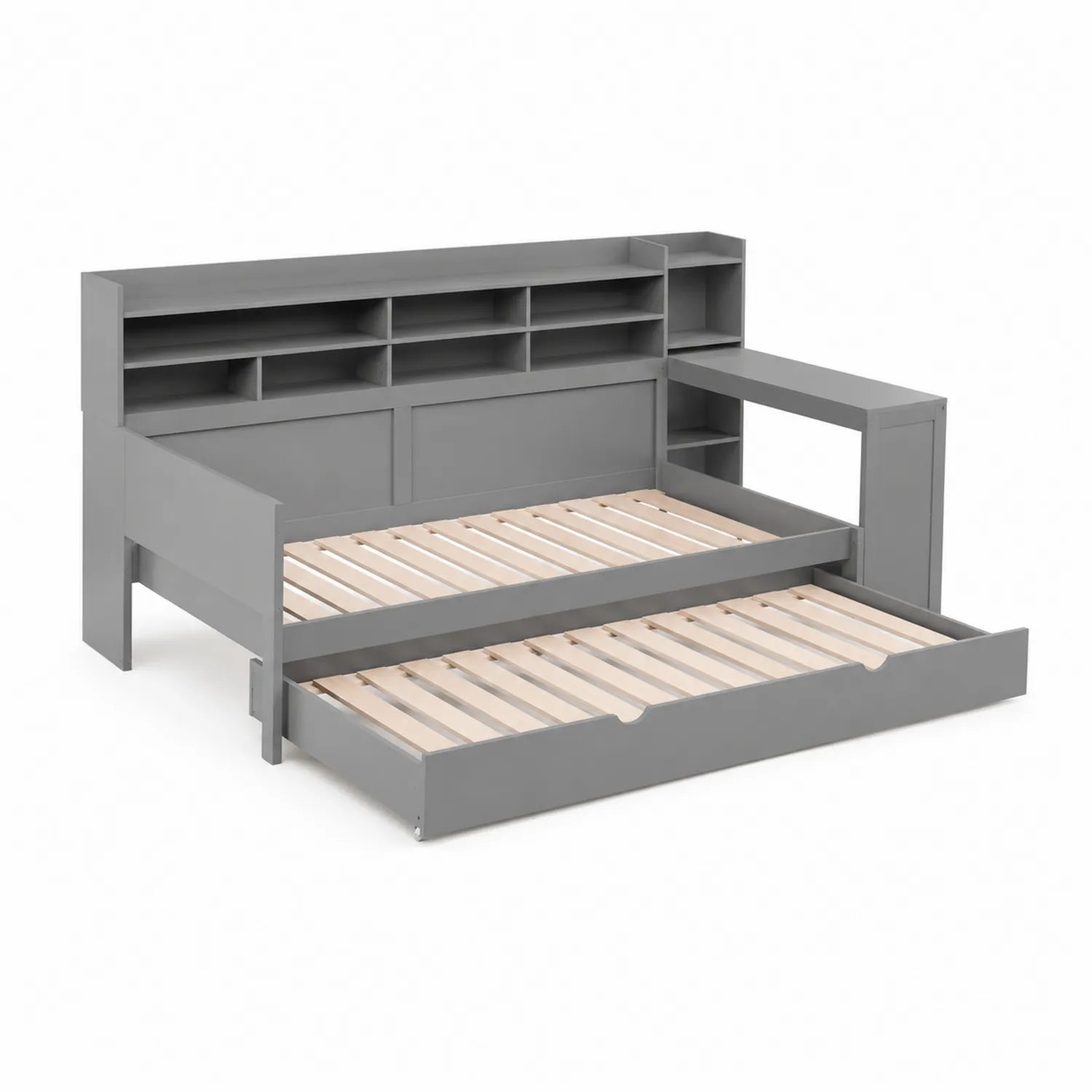 Holztagesbett mit ausziehbarem Bett und Stauraum Grau 90x200 cm