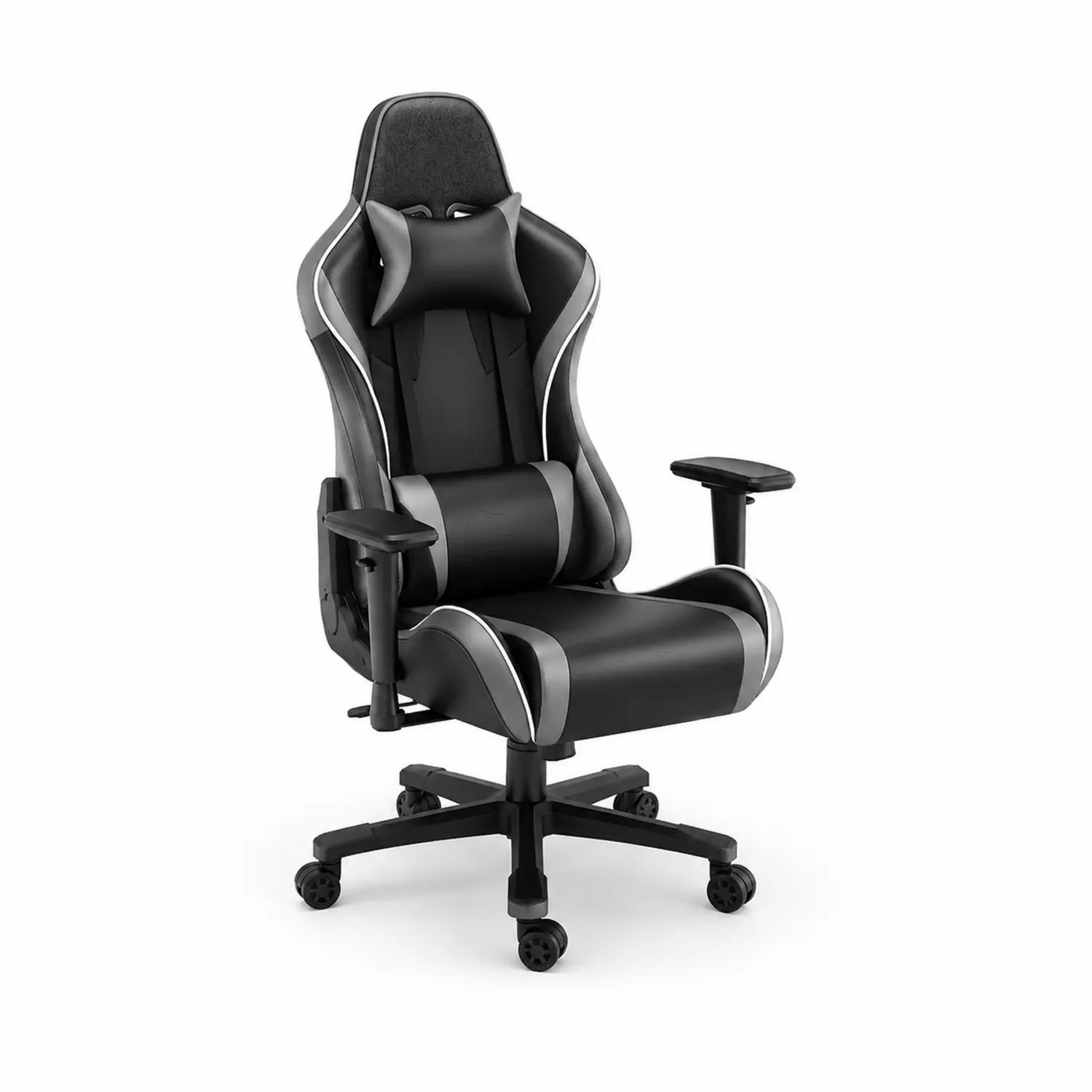 Ergonomischer Gaming Stuhl aus PU-Leder, Schwarz/Grau