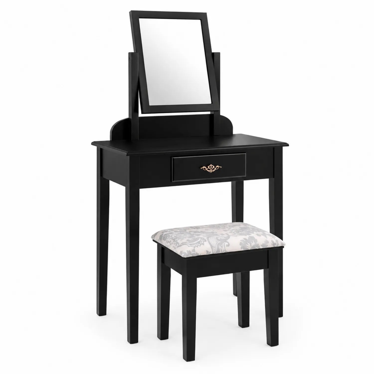 Schminktisch Set Holz Schwarz mit Spiegel und Schublade