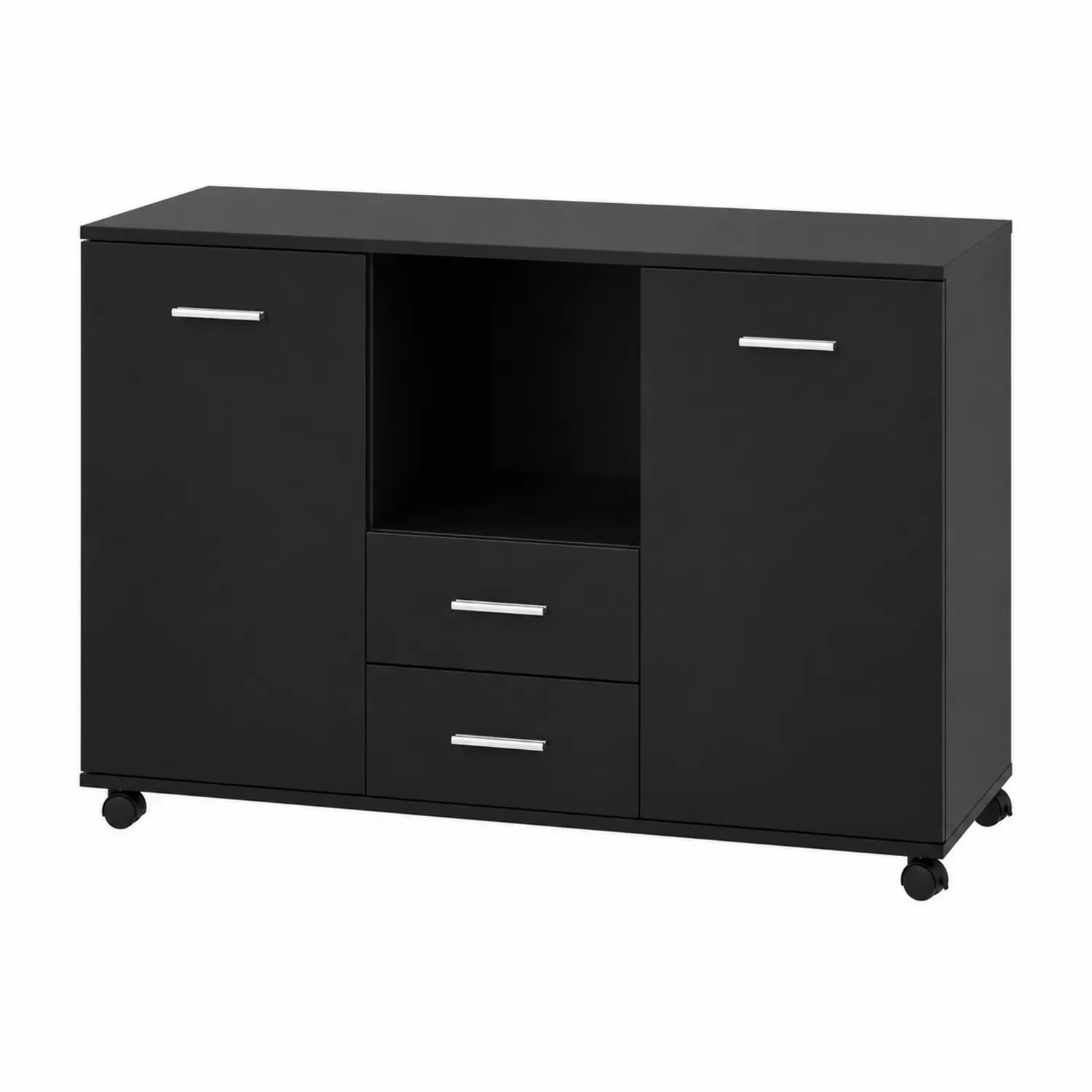 Schwarzes MDF-Sideboard mit Rollen