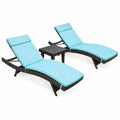 Gartenliege Set aus Rattan mit Tisch Verstellbar Hellblau