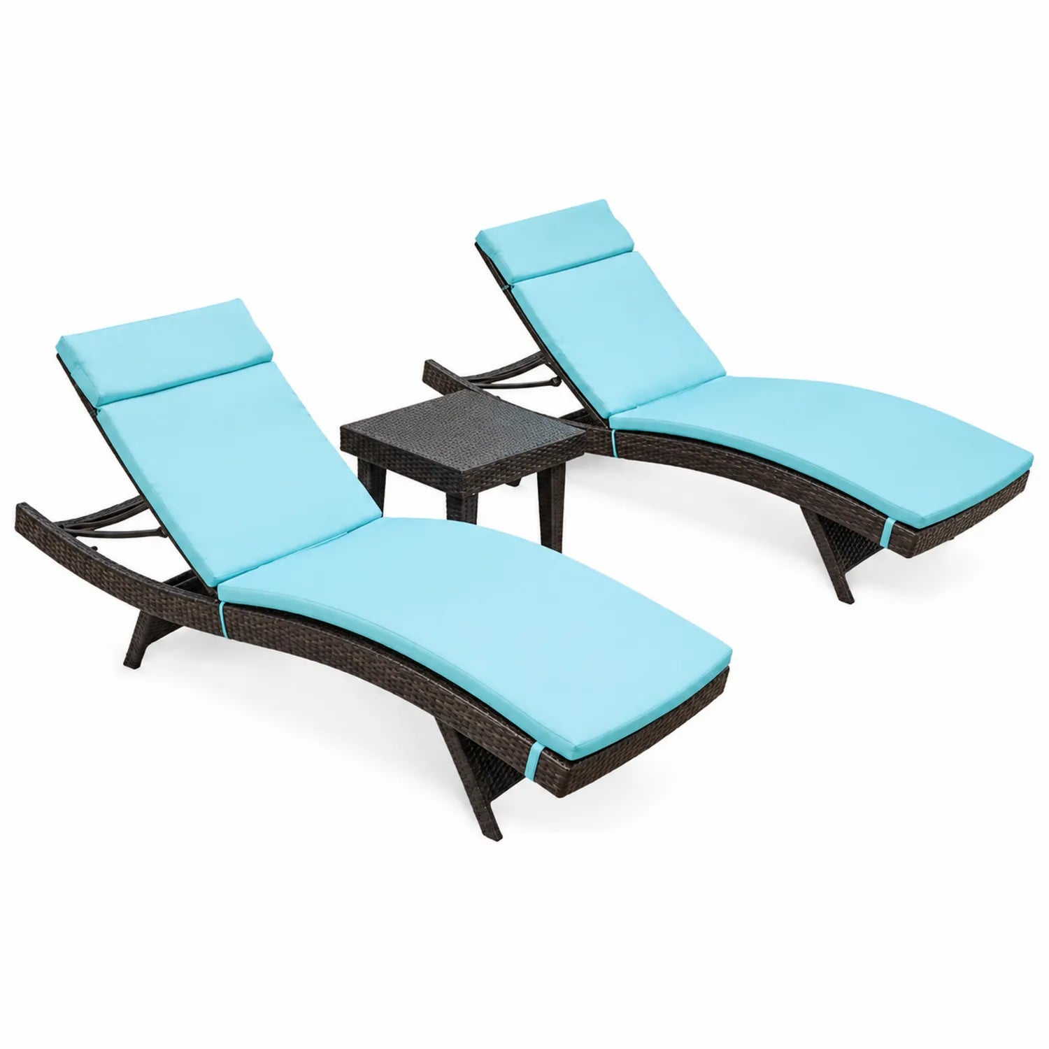 Gartenliege Set aus Rattan mit Tisch Verstellbar Hellblau