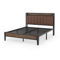 Bett aus Metall mit Holzdetails und Stoffkopfteil 200x140 cm Braun/Schwarz