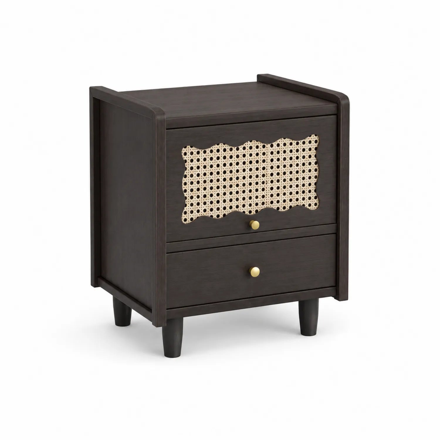 Nachttisch aus Massivholz mit Rattan Dekor Dunkelbraun