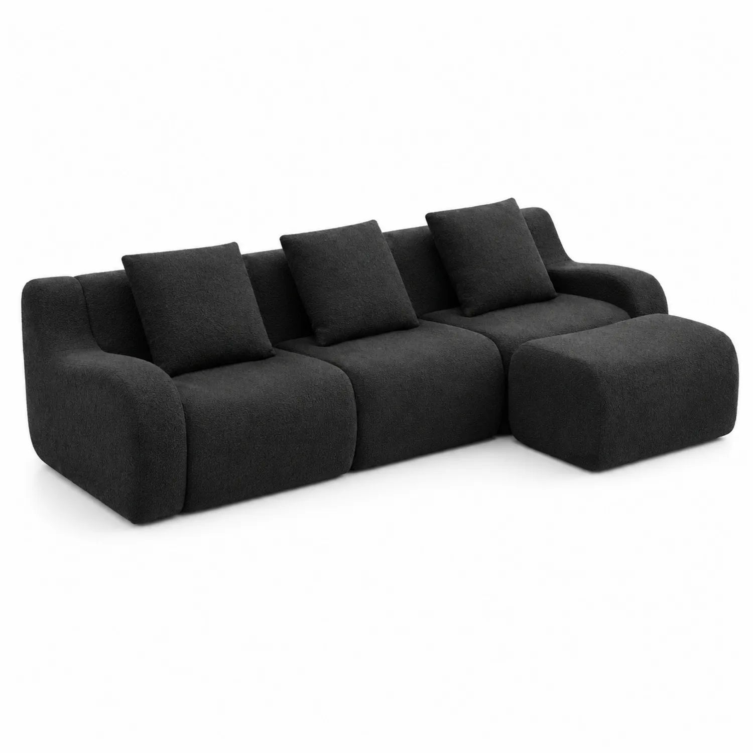 Ecksofa 4-Sitzer mit Ottomane Polyester Schwarz