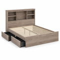 Bett aus Holzwerkstoff mit Schubladen und Regal-Kopfteil 200x160 cm Braun