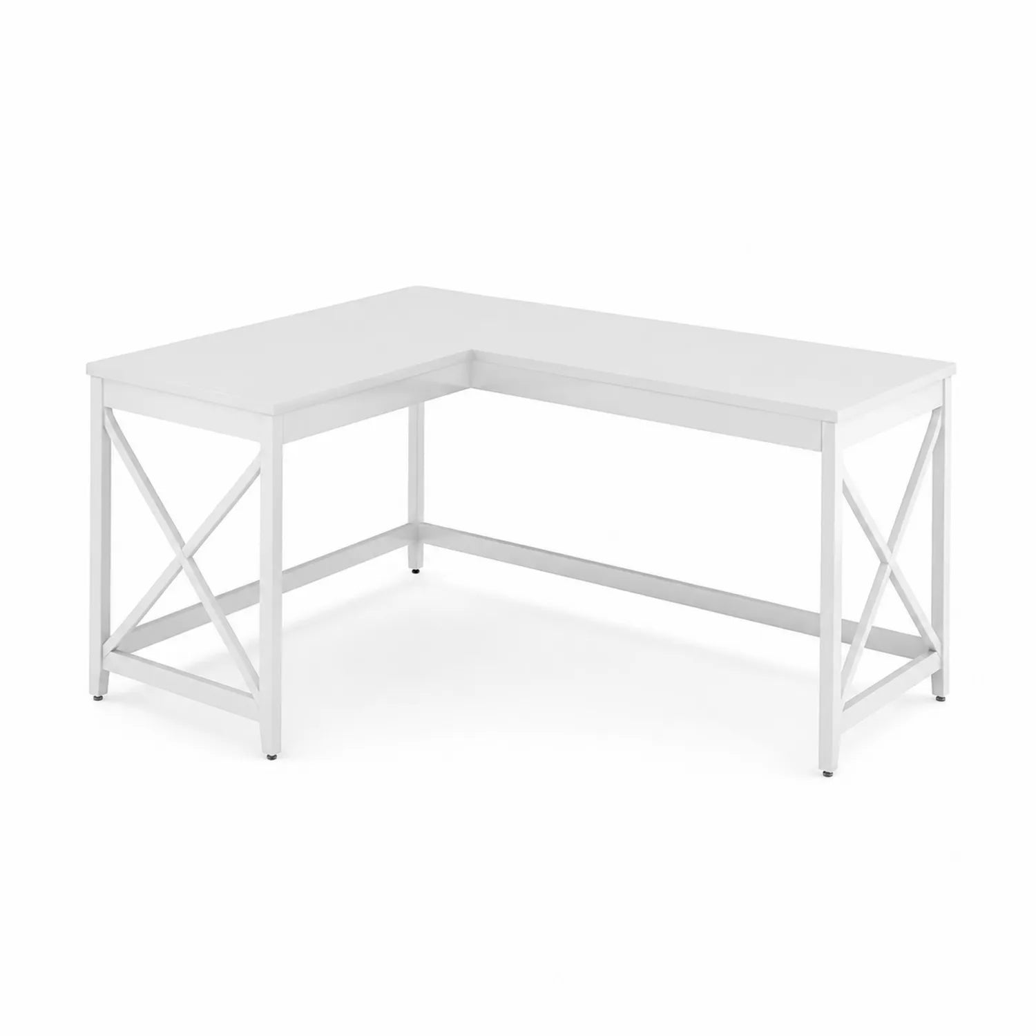 Eckschreibtisch aus MDF und Stahl L-Form Weiß