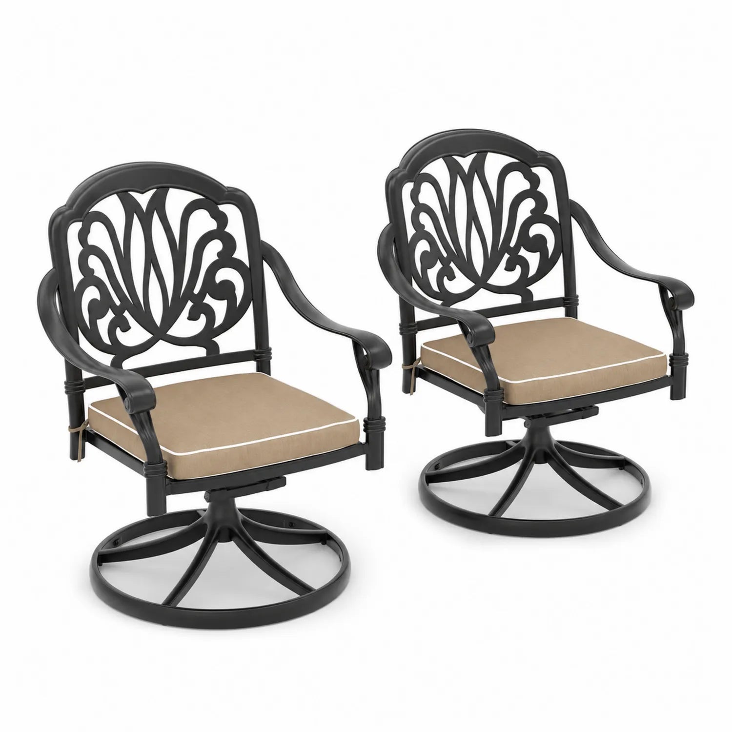 2er Set Aluminium Outdoor-Drehstühle mit Polyesterkissen Schwarz/Beige