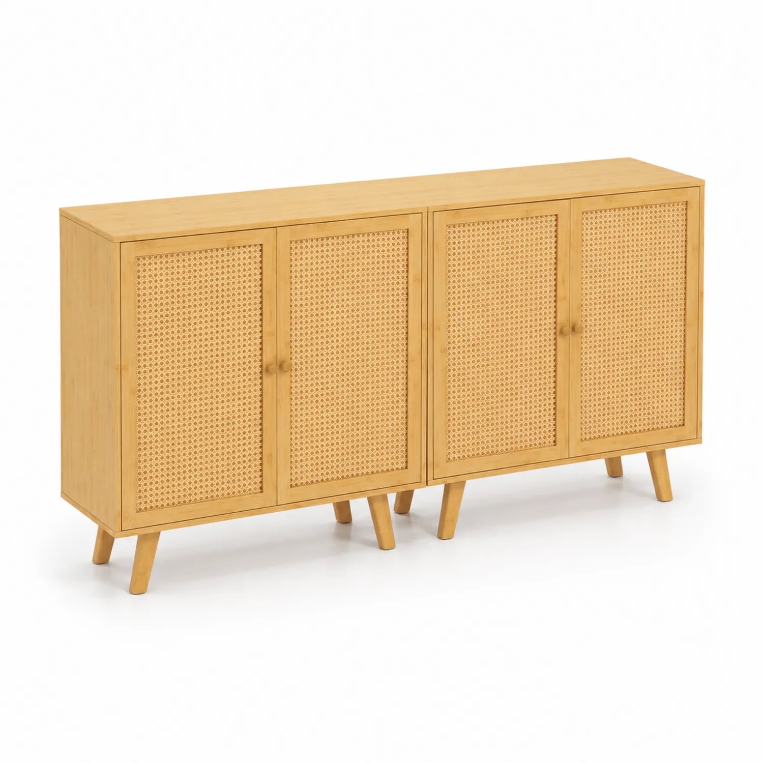 Bambus Sideboard mit Rattan Türen 150x40x80 cm Natur
