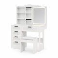 Schminktischset mit LED-Spiegel und Hocker Weiß MDF