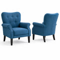 Blauer Leinenstoff-Sessel-Set mit Massivholzrahmen