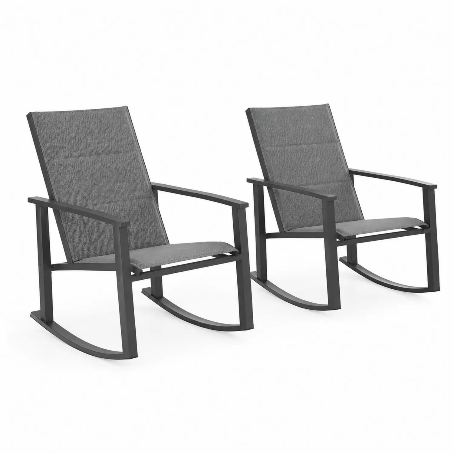 Set aus 2 Outdoor-Schaukelstühlen aus Metall und Textilene Grau