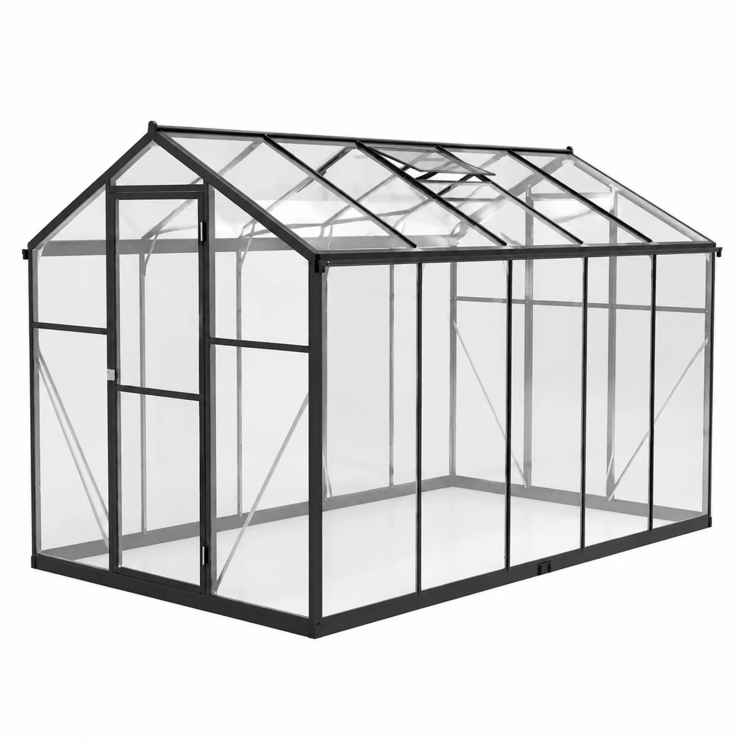 Gewächshaus Aluminium Polycarbonat 364x185x209 cm Schwarz
