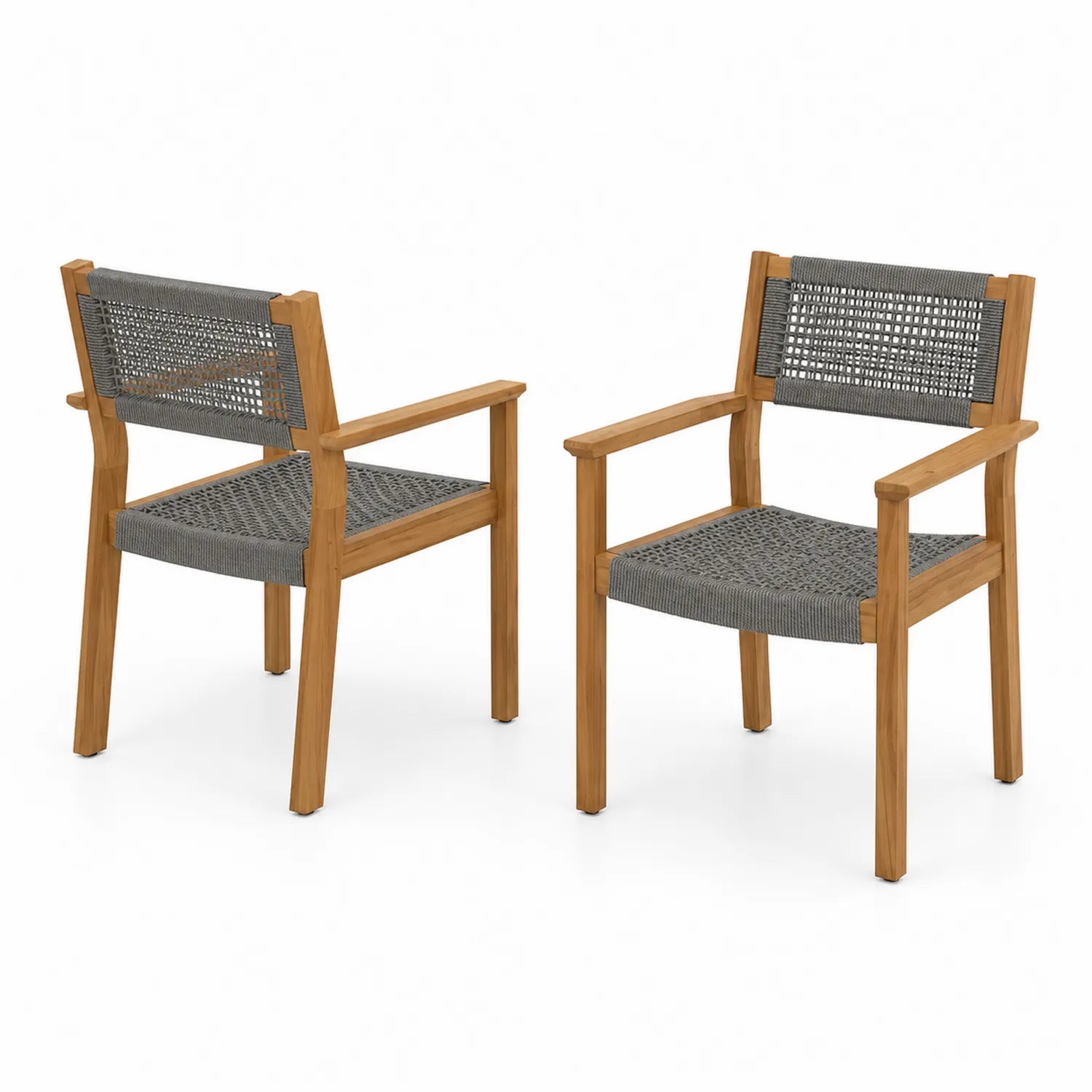 2er-Set Outdoor-Stühle aus Teakholz mit grauem Polypropylen-Geflecht