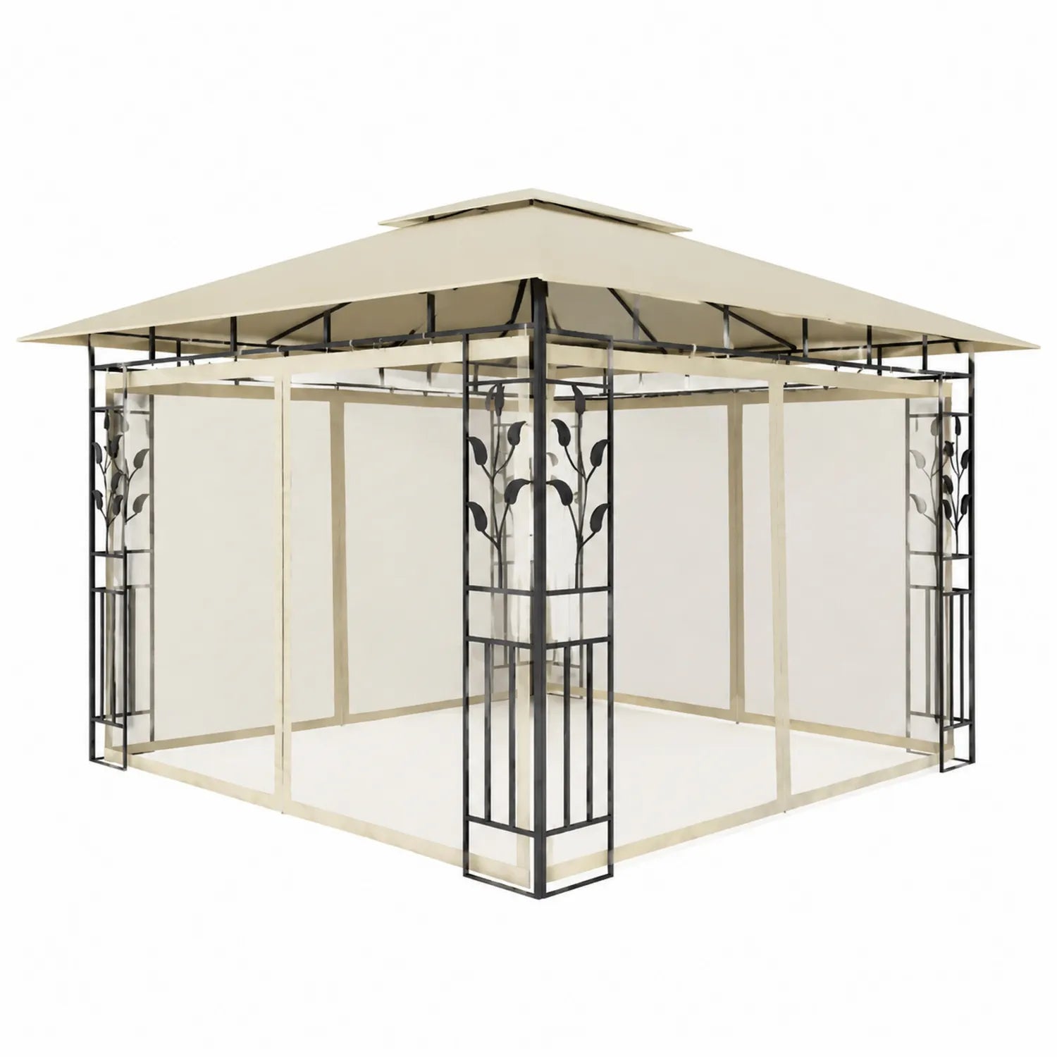 Pavillon Metallrahmen 3x3m Polyestergewebe Beige