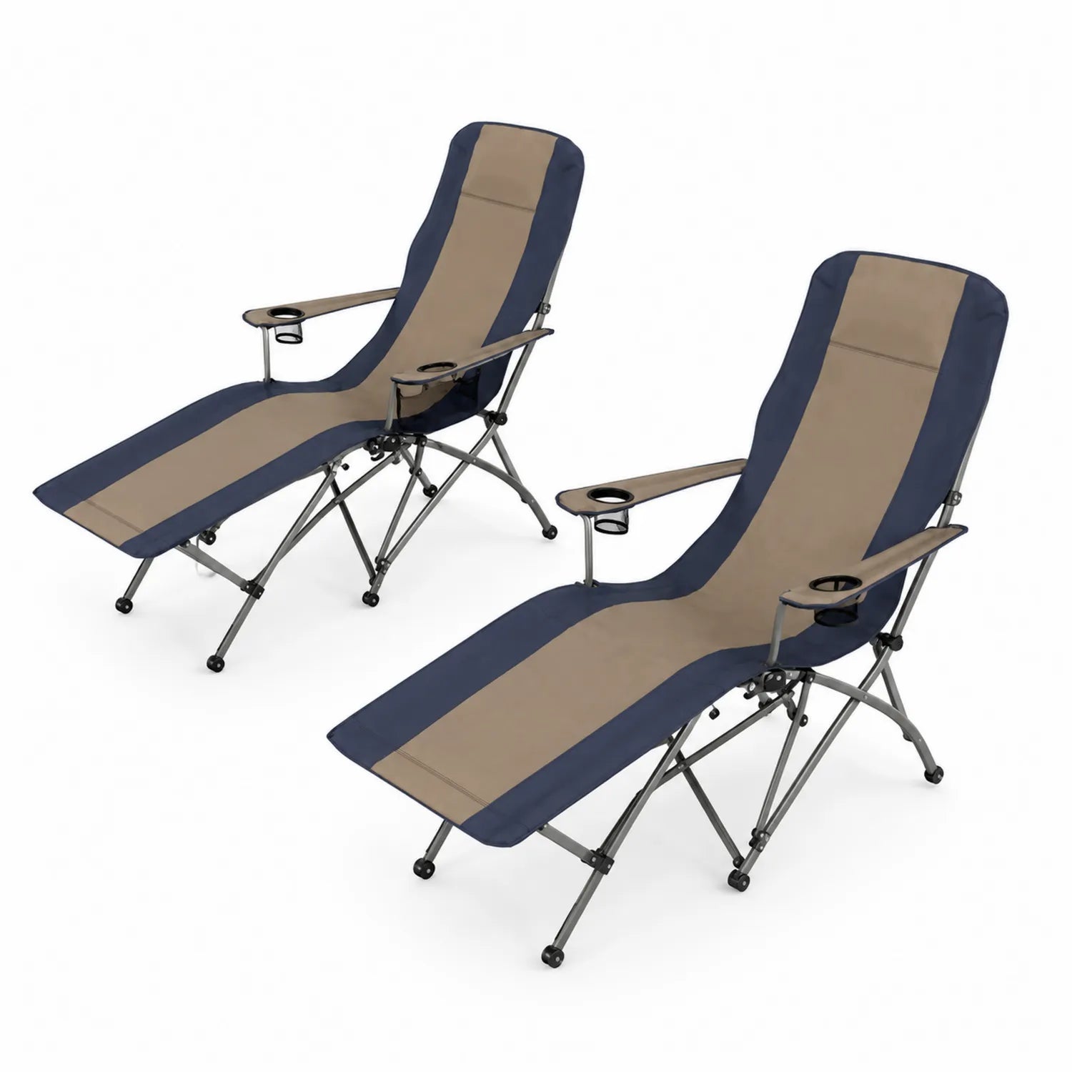 2er Set Klappbarer Outdoor-Liegenstuhl, Stahlrahmen, Blau/Beige