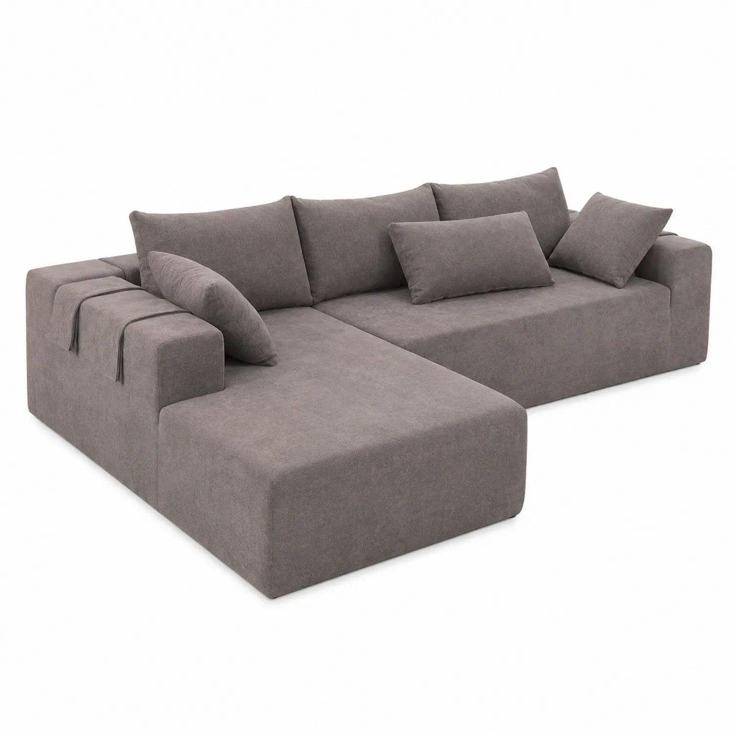 Ecksofa Set mit Ottomane Stoff Braun 300x200x80cm