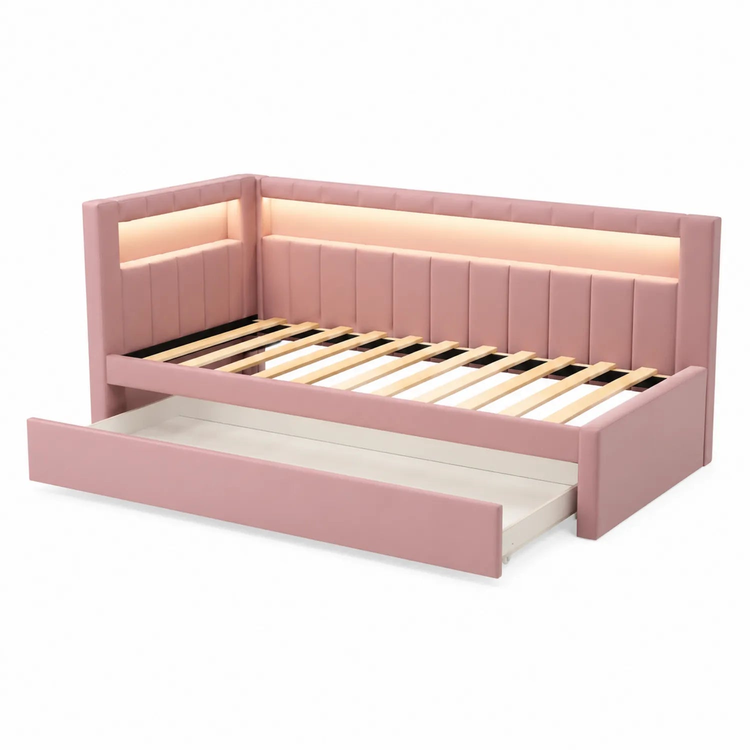 Polsterbett mit Schublade und LED-Licht Rosa 200x90cm