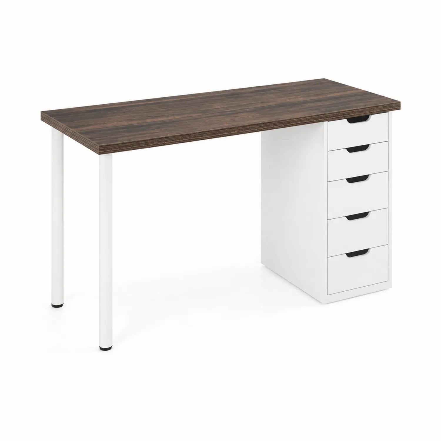 Schreibtisch mit Schubladeneinheit aus Holzfaserplatte und Metall 120x60x75 cm Braun/Weiß