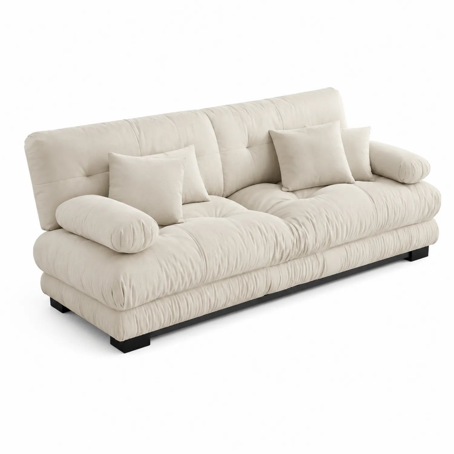 3-Sitzer Sofa Beige Polyester mit Kissen
