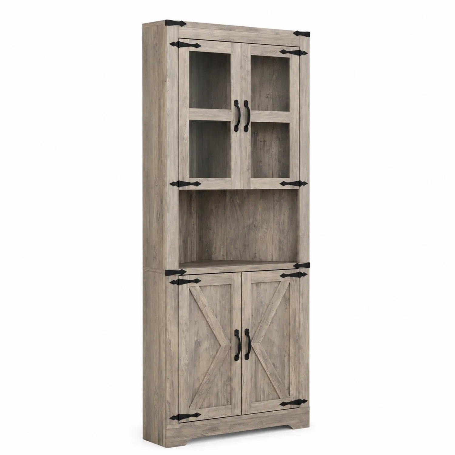 Eichenholz Wohnzimmerschrank mit Glastüren 190 cm
