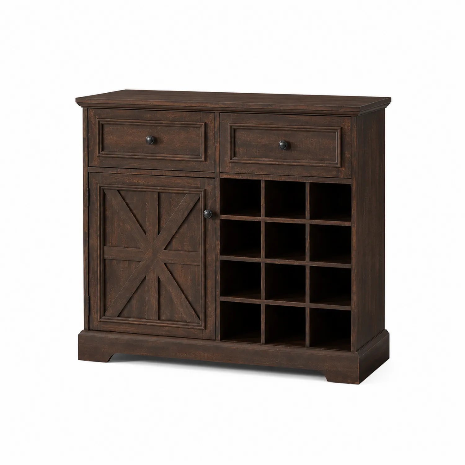 Sideboard Dunkelbraun Massivholz mit Regal und Schubladen 100x80x30 cm