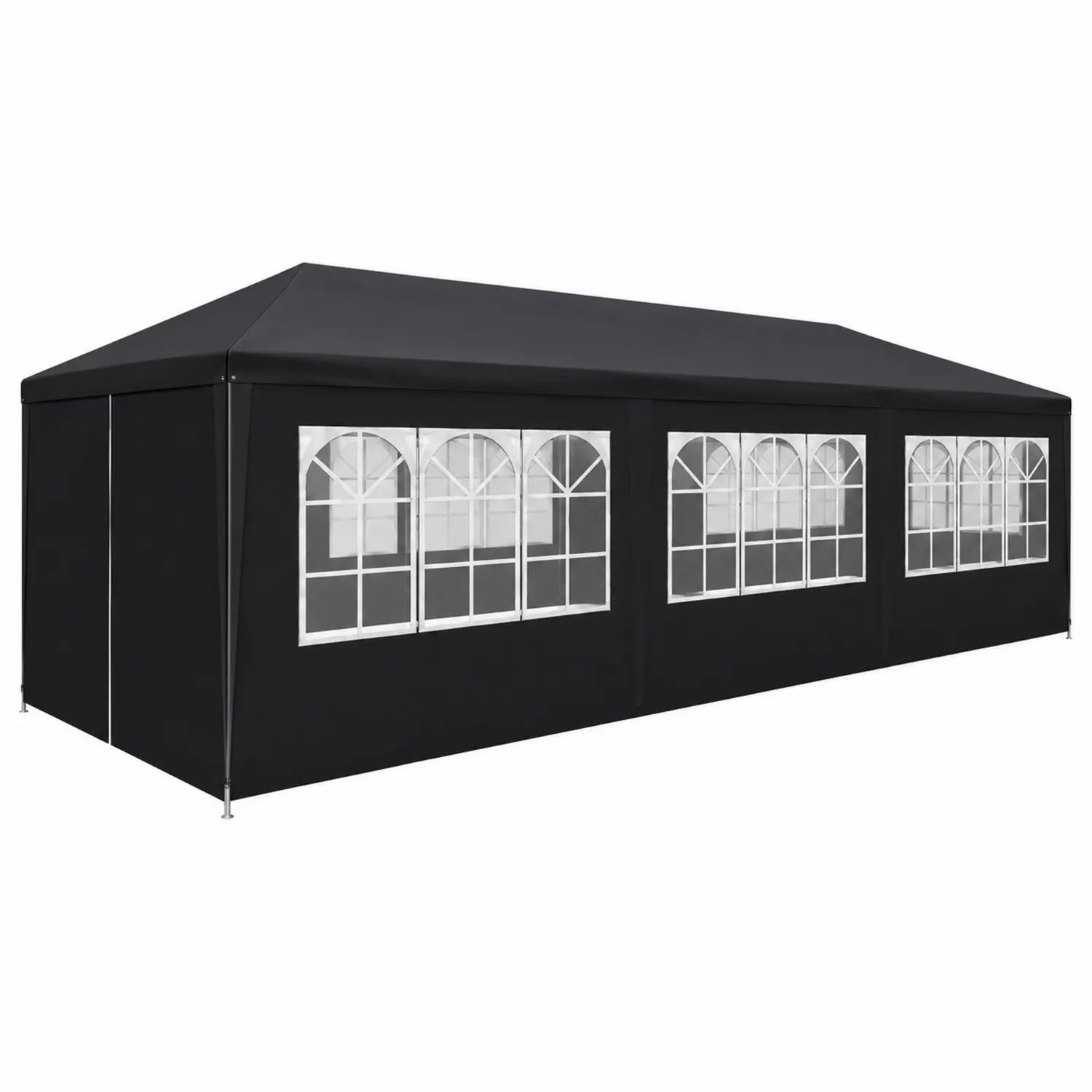 Partyzelt 12x6m Schwarz mit Fenstern