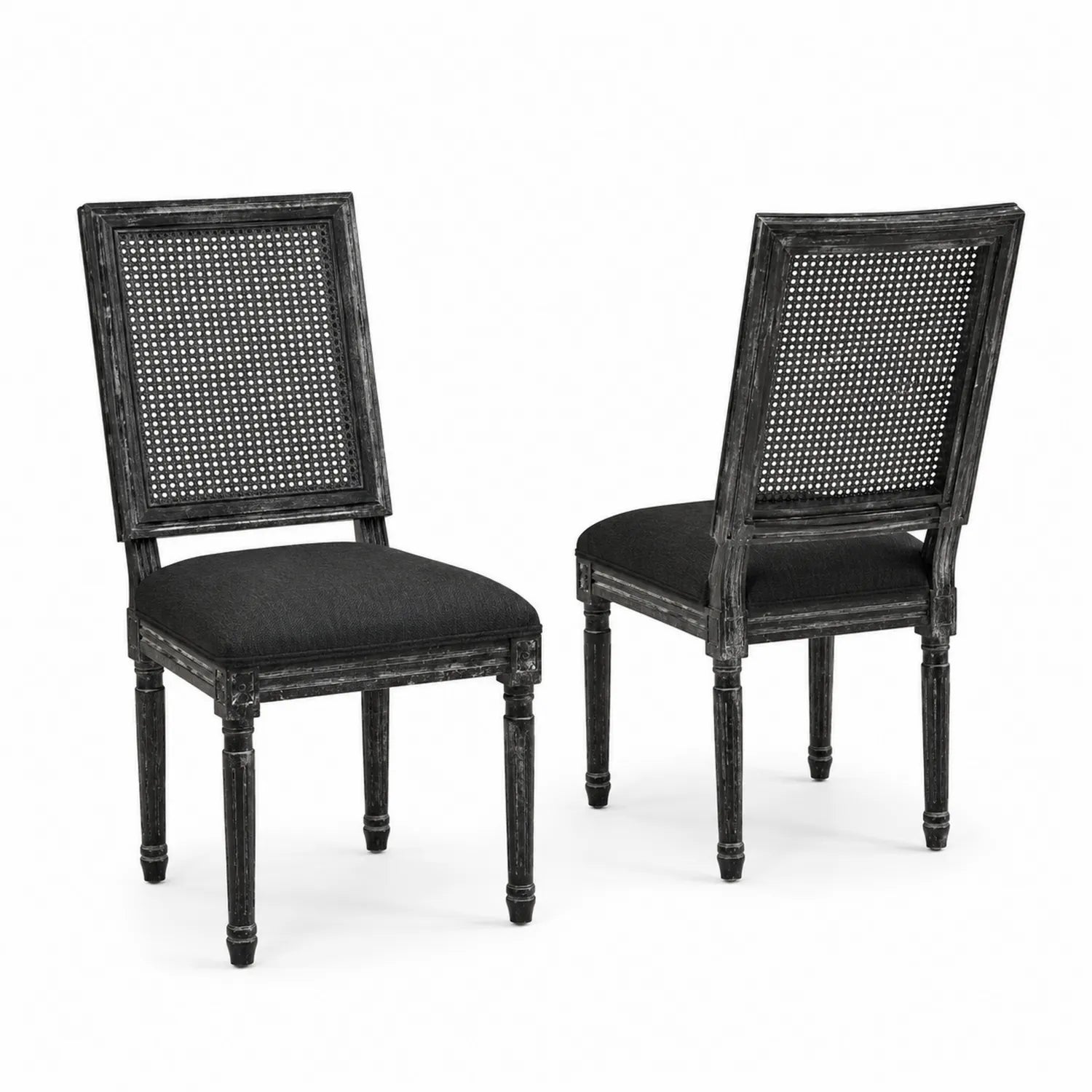 Esszimmerstuhl Set 2-teilig Massivholz Rattangeflecht Schwarz