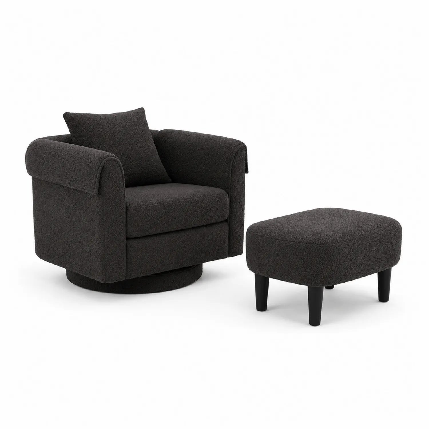 Stoff Drehstuhl und Hocker Set Dunkelgrau