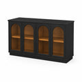 Schrank mit Holzrahmen und Glastüren Schwarz 120x35x85cm