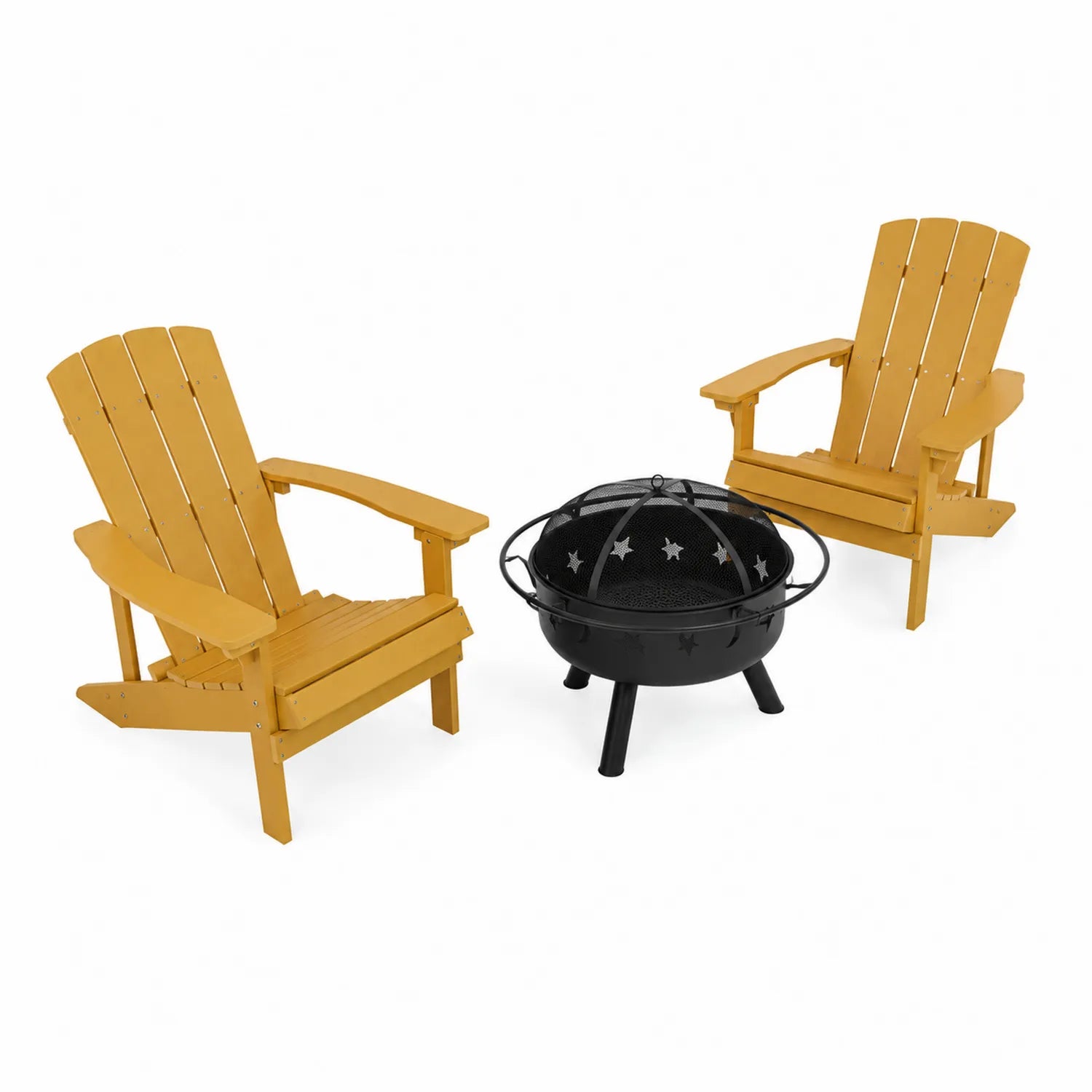 Adirondack Stuhlset mit Feuerstelle Holz Gelb