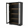 Schwarzer Holzschrank mit geriffeltem 4 mm Glas und LED-Beleuchtung