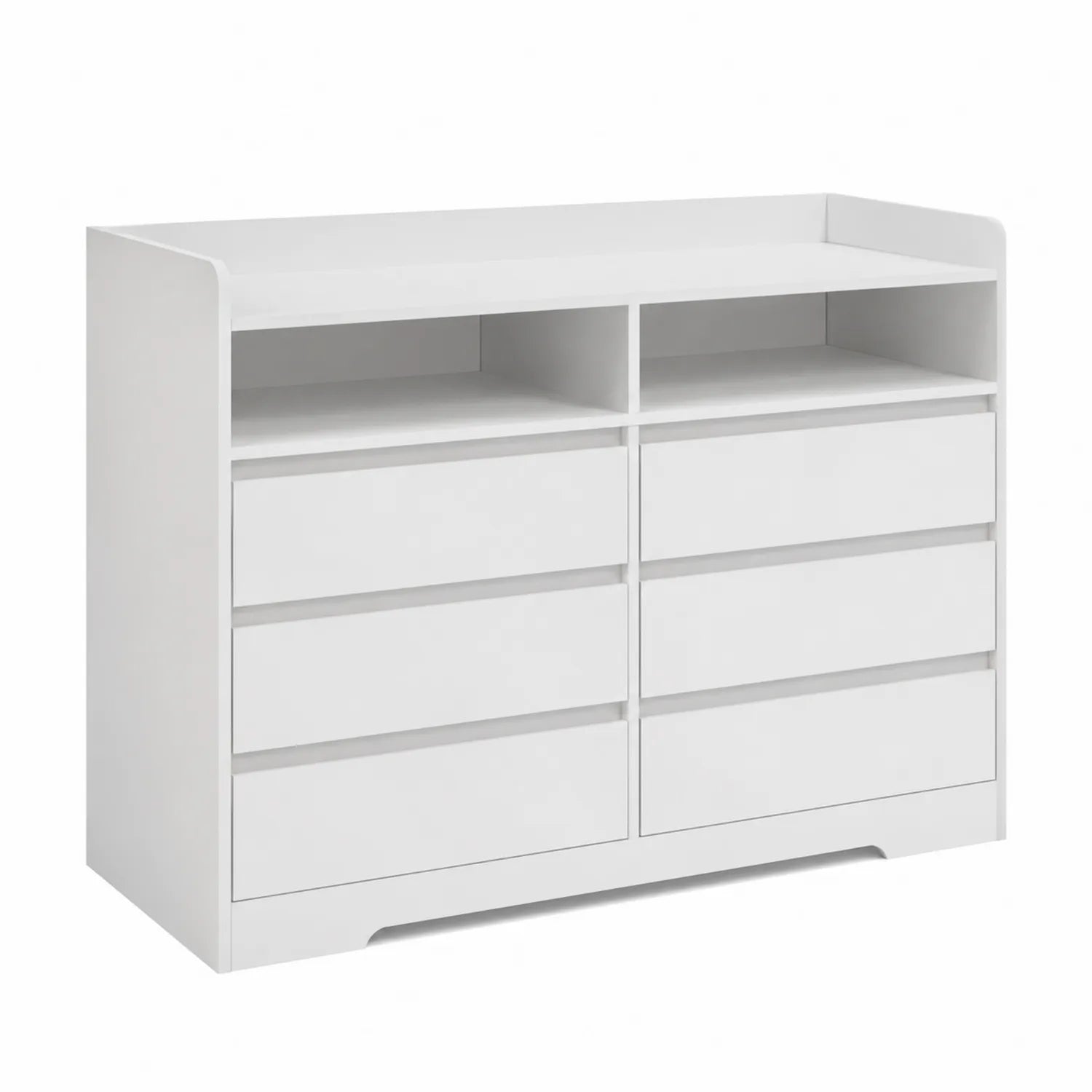 Sideboard aus MDF mit 6 Schubladen und 2 offenen Fächern in Weiß
