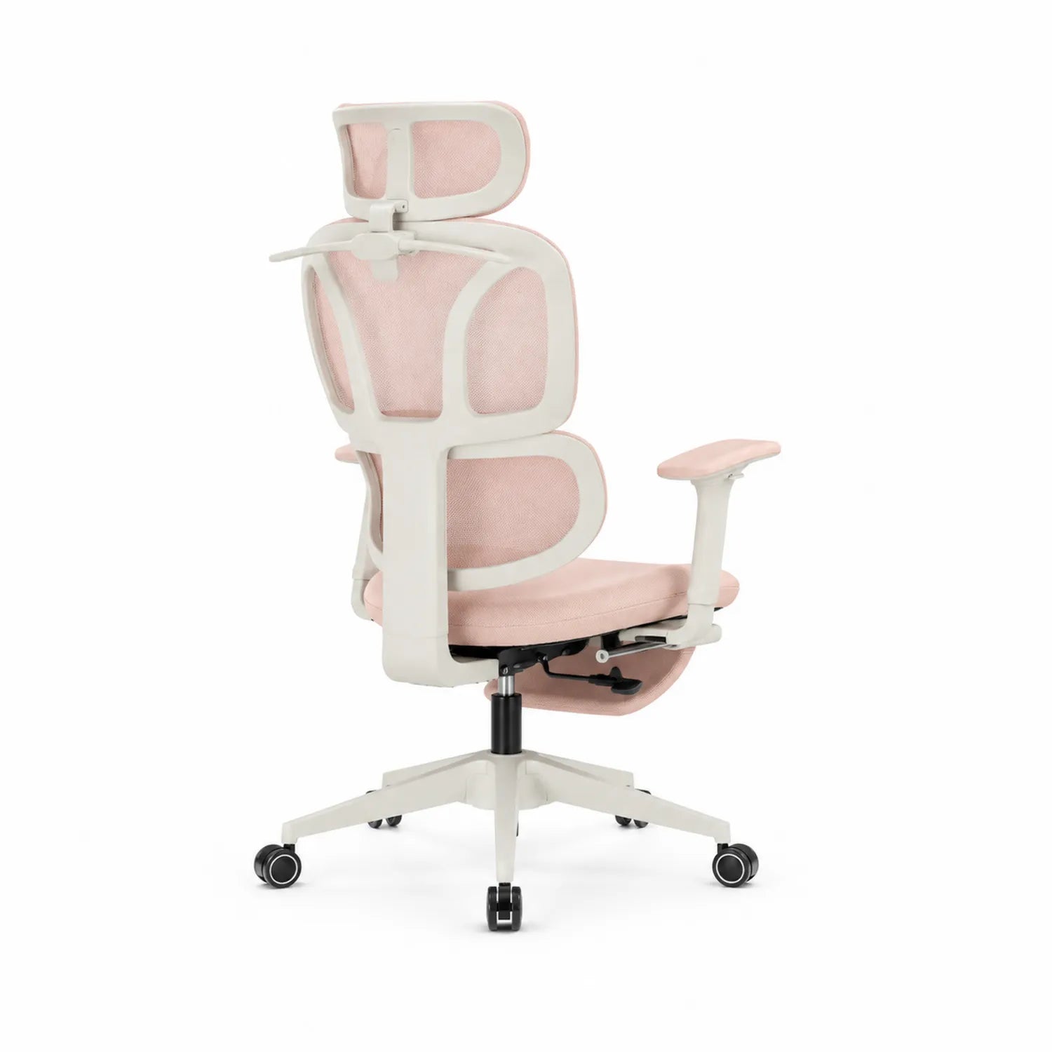 Ergonomischer Bürostuhl mit verstellbarer Kopfstütze und Armlehnen aus Nylon und Polyester Rosa