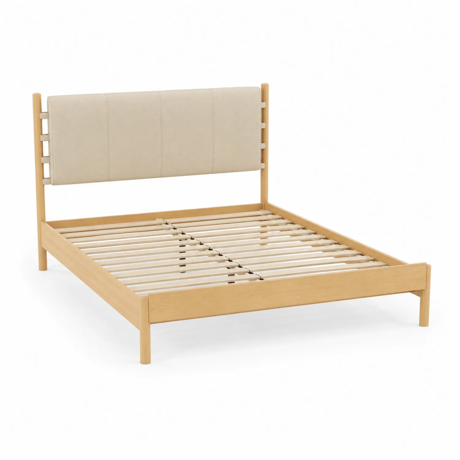 Eichenbett mit Polsterkopfteil 200x140 cm Naturholz/Beige